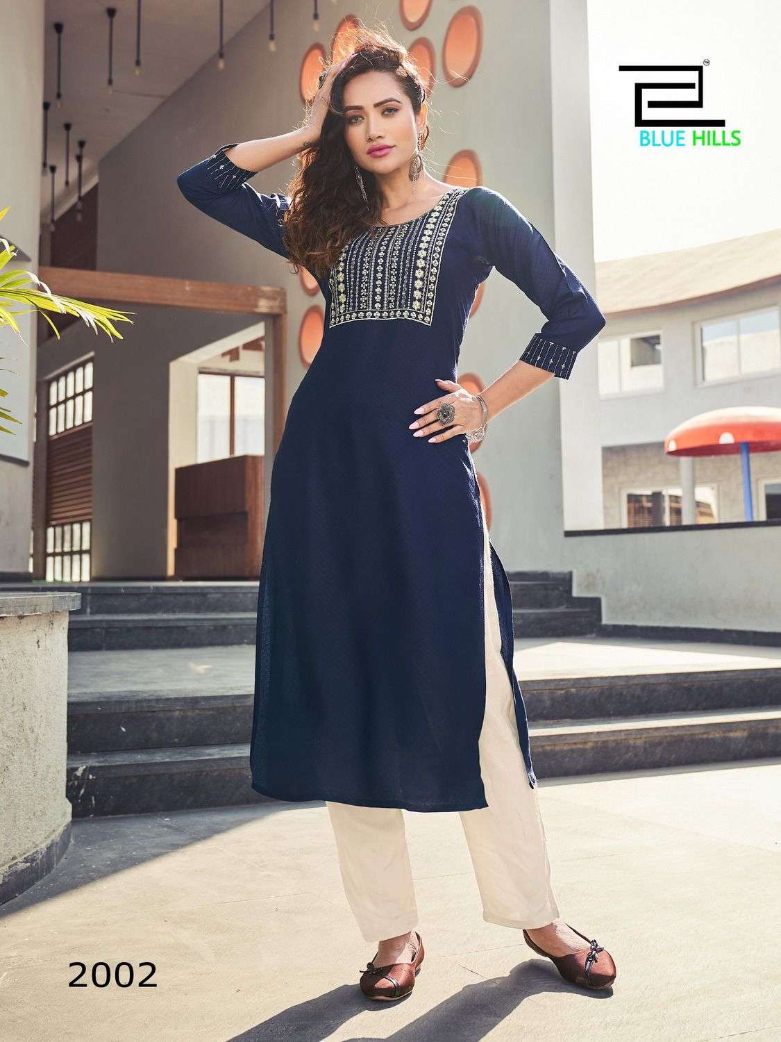 COLORBAR VOL 20 VISCOSE DOBBY ZARI EMBROIDERY WITH SEQUENCE WORK STRAIGHT CUT KURTI BY BLUE HILLS 2002